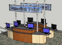Church welcome booth, church welcome center furniture, church welcome center design, church welcome desk